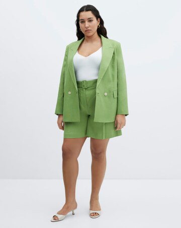 Mango Green Linen Bermuda Belted Shorts