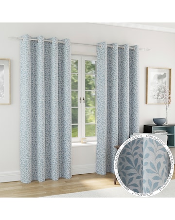 Sherwood Leaf Jacquard Lined Curtains - Ice Blue