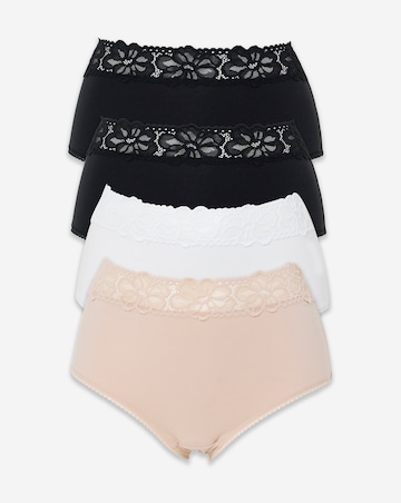 Pretty Secrets (4 Pack) Lace Top Cotton Full Fit Brief Knickers