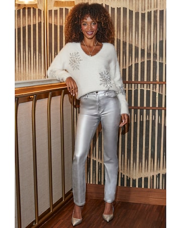 Sosandar Fluffy Sequin V Neck Jumper