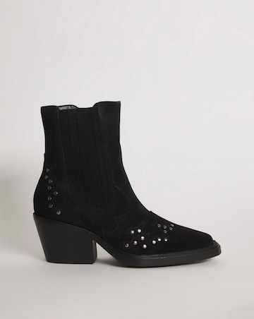 Zia Suede Studded Western Cowboy Ankle Boots - Extra Wide Fit (EEE)