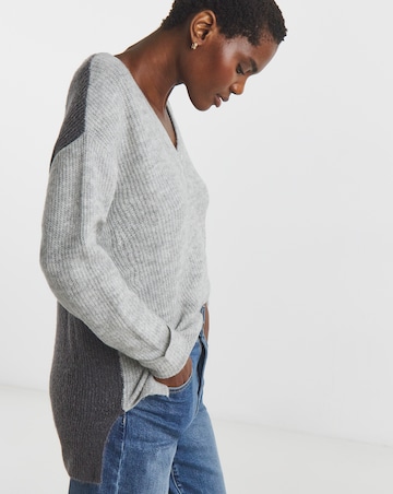 Grey Colourblock V Neck Tunic