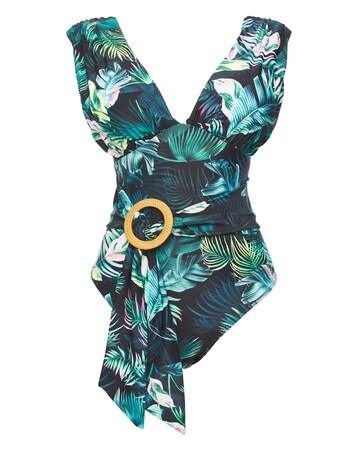 JD Williams Dark Tropics Ruched Plunge Swimsuit