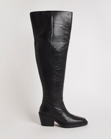 Zena Leather Western Cowboy Over The Knee Boots - Wide Fit (E) & Standard Calf