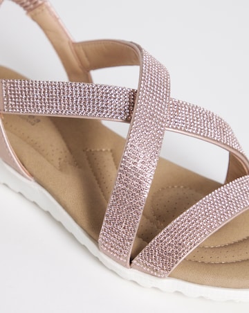 Heavenly Soles Breeze Low Wedge Comfort Diamante Sandals - Extra Wide Fit (EEE)