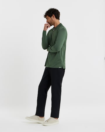 Folio Mercerised Supima Zip Long Sleeve Polo-Khaki