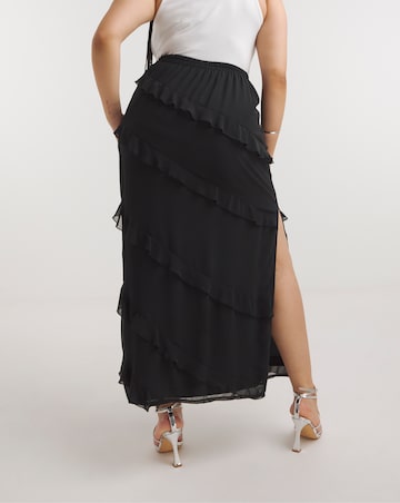 Black Tiered Ruffle Maxi Skirt