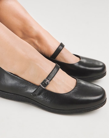 Heavenly Soles Annette Mary Jane Flat Leather Ballerina - Extra Wide Fit (EEE)