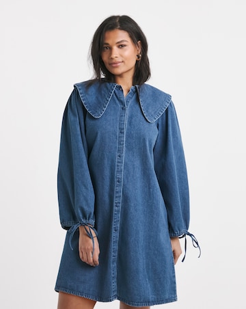 Simply Be Mid Blue Oversized Collar Denim Dress