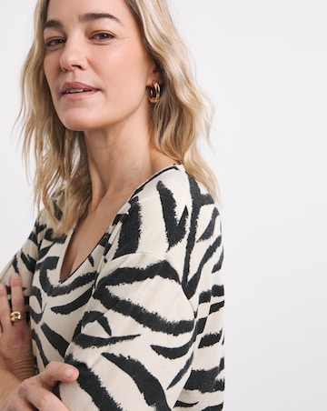 V Neck Soft Touch Zebra Print Longline Top