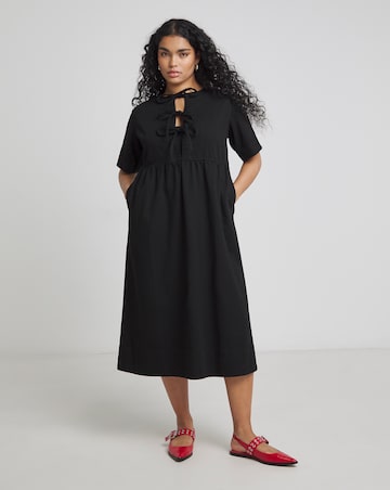Simply Be Black Denim Tie Front Midi Dress
