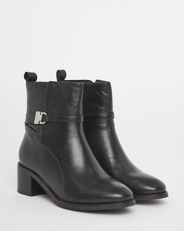 Miriam Low Block Heel Leather Ankle Boots with Trim - Wide Fit (E)