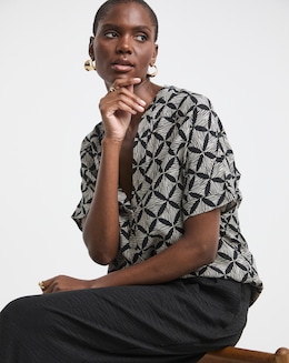 Printed Linen Mix Tunic Top