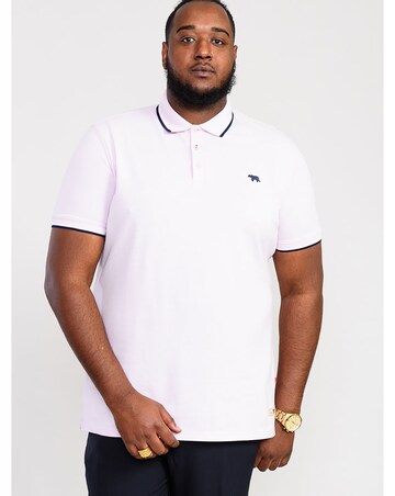 D555 Big And Tall Hamford 2 Pique Polo Shirt With 2 Colour Rib Tip Collar - Pink