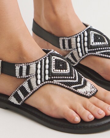 Piper Beaded Toe Post Flat Sandals - Wide Fit (E)