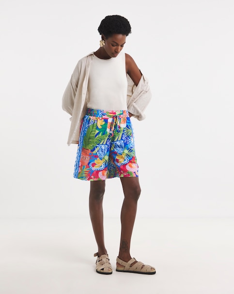 Multi Print Linen Mix Short