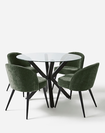 Bodie Black Dining Table with 4 Emilie Chenille Chairs