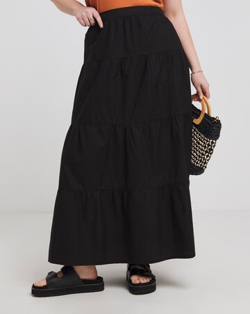 Simply Be Black Tiered Cotton Maxi Skirt
