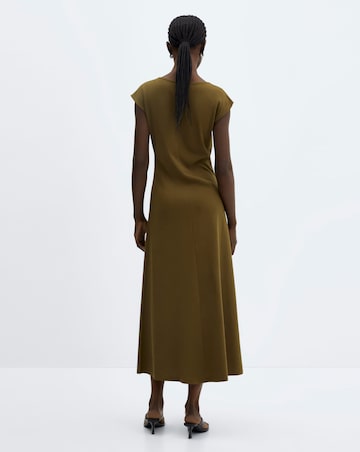 Mango Brown V Neck Midaxi Dica Dress