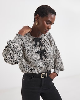 Bow Front Satin Raglan Sleeve Blouse