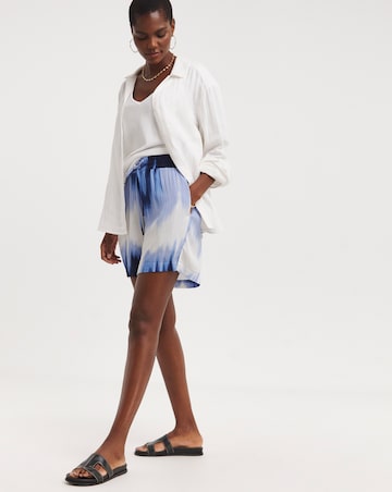 Blue Tie Dye Crinkle Shirred Waist Shorts