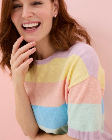 FatFace Sorbet Linen Stripe Short Sleeve Jumper
