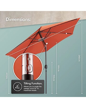 VonHaus Burnt Orange 2.7m Steel Garden Parasol with 12kg Base