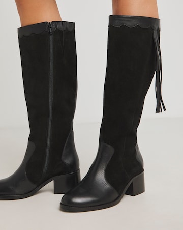 Joe Browns Black Suede Knee High Boot -Extra Wide Fit (EEE) & Standard Calf