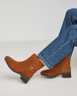 Heavenly Soles Phoenix Suede Square Toe Boots Concealed Gusset - Wide Fit (E)