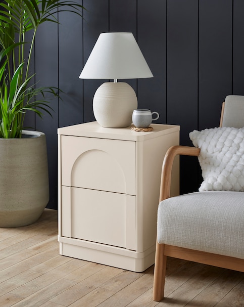 Cranfield 2 Drawer Side Table With Archway Detail - Cream