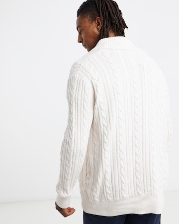 Ecru Cable Knit Shawl Neck Cardigan