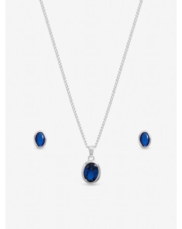 Inicio Sterling Silver Plated Sapphire Oval Bezel Set - Gift Box