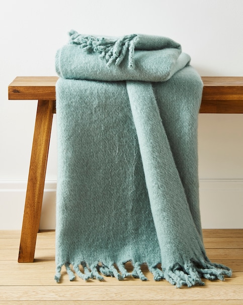 Faux Mohair Fringed Throw - Green