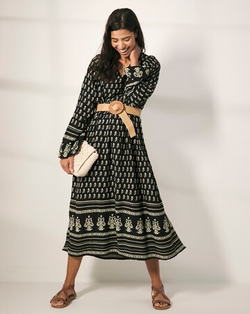 Border Print Batwing Smock Maxi Dress