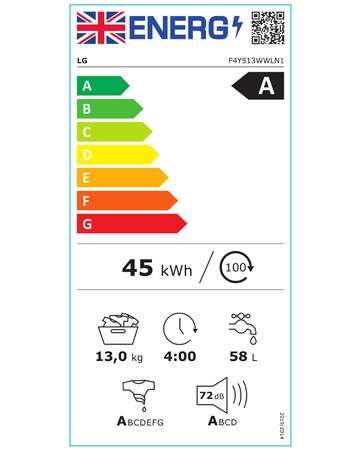 LG TurboWash F4Y513WWLN1 13kg Washing Machine 1400rpm White - A Rated