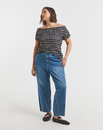 Simply Be Spot Print Short Sleeve Mesh Bardot Top