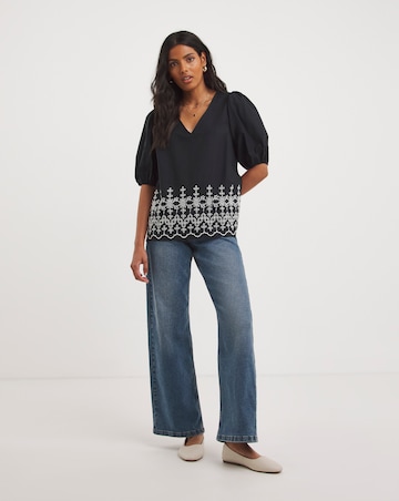 Black Lace Insert Broderie Top