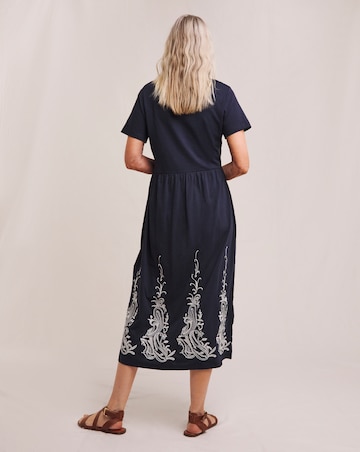 Julipa Pure Cotton Embroidered Hem Midi Dress