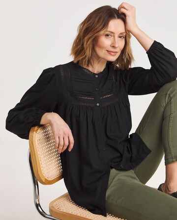 Long Sleeve Crochet Trim Button Through Blouse