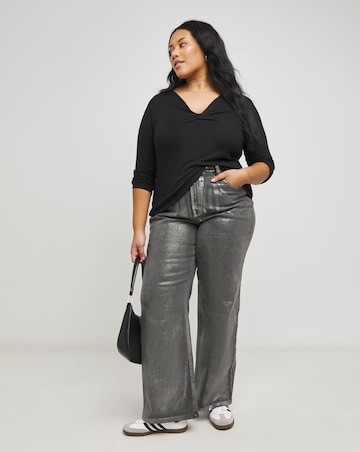 Black Twist Front Long Sleeve Top