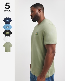 Jack &amp; Jones 5 Pack Crew Neck T-Shirt - Multi