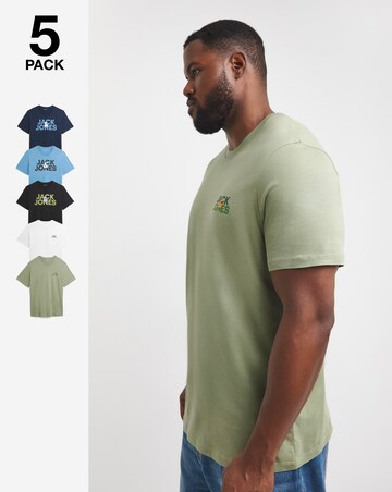 Jack & Jones 5 Pack Crew Neck T-Shirt - Multi