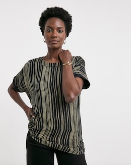 Mono Print Woven Front Longline Curved Hem Top