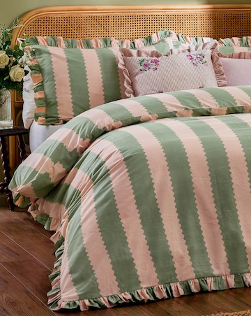 Wylder Birdie Stripe Cotton Blend Ruffle Duvet Set