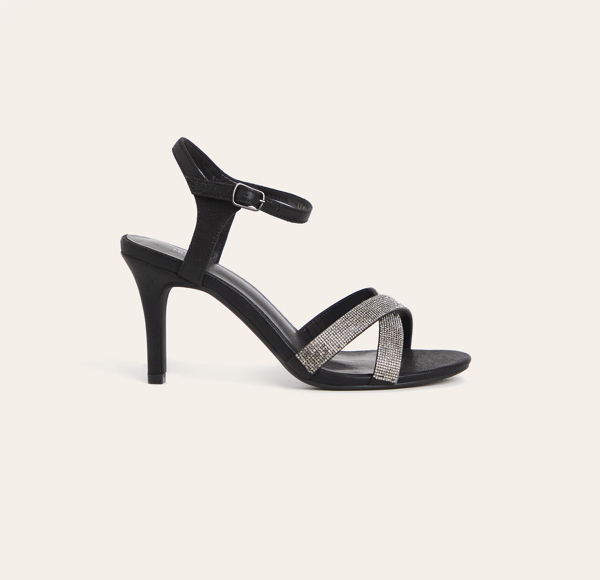 A black and sparkly high heel