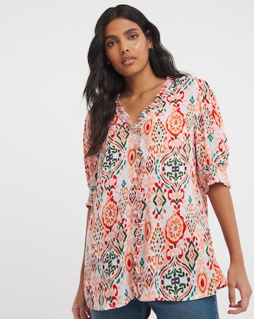 Printed Crinkle Frill Trim Top