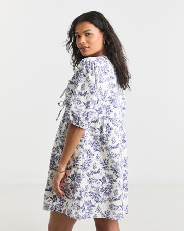 Blue Mix Floral Tie Front Denim Dress