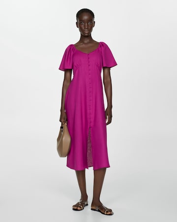 Mango Buttoned Linen Blend Midi Dress