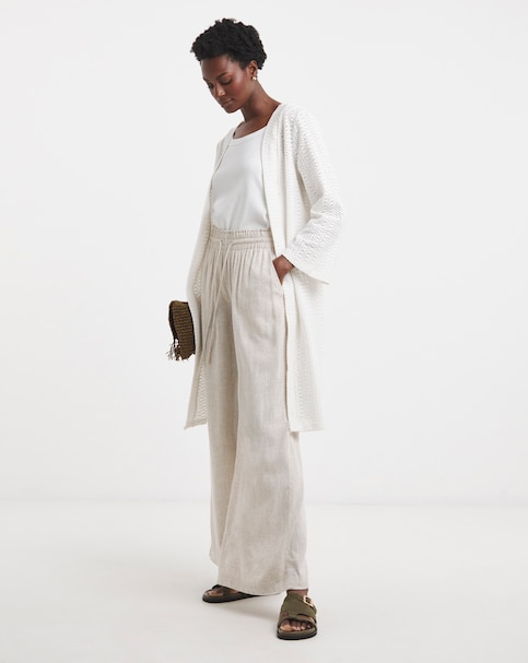 Cream Crochet Longline Kimono