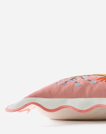 Lynn Embroidered Floral Vase Cushion with Scalloped Edges